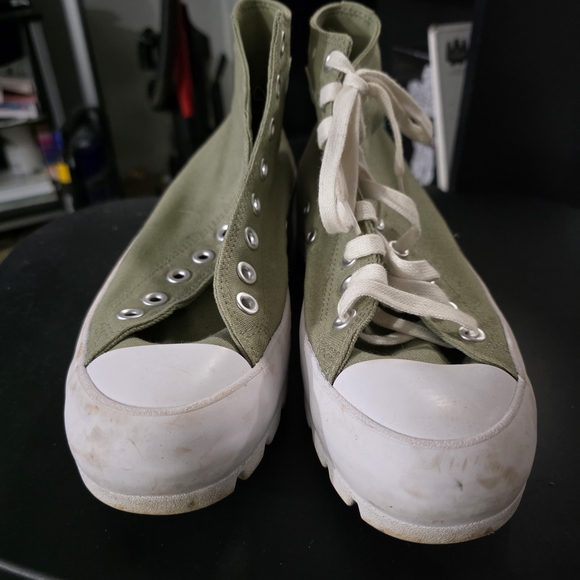 Converse All Stars Shoes - Olive Green High-Top Platform Sneakers
